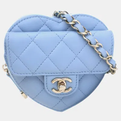 Pre-owned Chanel Mini Lambskin Cc In Love Heart Belt Bag In Blue