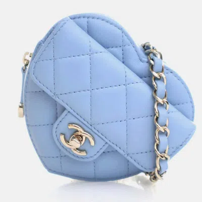 Pre-owned Chanel Mini Lambskin Cc Inlove Heart Belt Bag In Blue