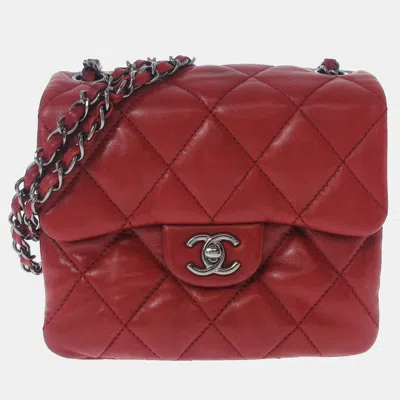 Pre-owned Chanel Mini Lambskin Flap Bag In Red