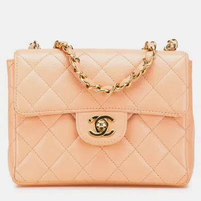Pre-owned Chanel Mini Matelasse 17 Coco Mark Gold Hardware Chain Shoulder Bag Pink Beige Caviar Skin In Sand