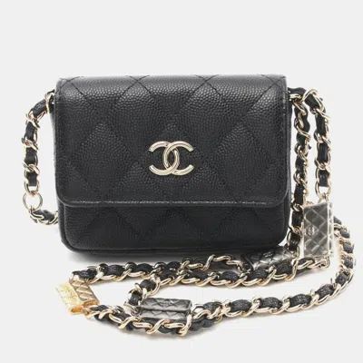 Pre-owned Chanel Mini Matelasse Black Caviar Skin Shoulder Bag