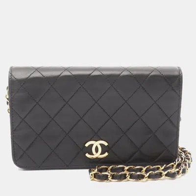 Pre-owned Chanel Mini Matelasse Black Lambskin Full Flap Shoulder Bag