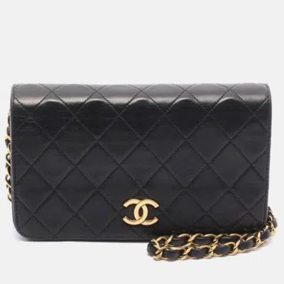 Pre-owned Chanel Mini Matelasse Black Lambskin Leather Full Flap Bag