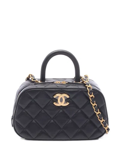 Pre-owned Chanel Mini Matelassé Bowling Tote Bag In Black