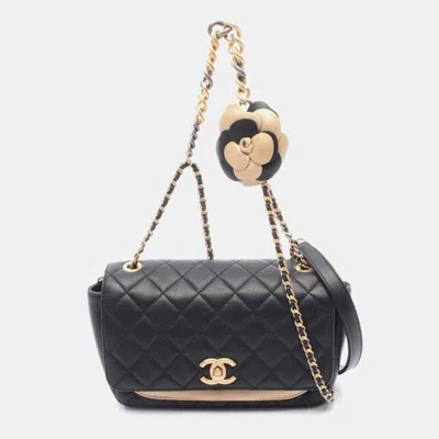 Pre-owned Chanel Mini Matelasse Camellia In Black