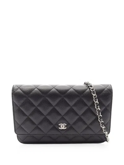 Pre-owned Chanel Mini Matelassé Caviar Chain Cross Body Bag In Black