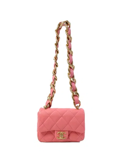 Pre-owned Chanel Mini Matelasse Cc Turn-lock Shoulder Bag In Pink