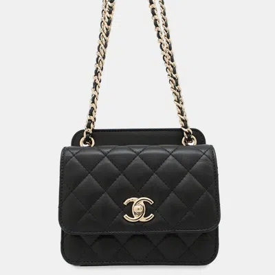 Pre-owned Chanel Mini Matelasse Chain Shoulder Bag Black Lambskin