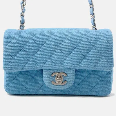 Pre-owned Chanel Mini Matelasse Chain Shoulder Bag Blue Denim Size 20