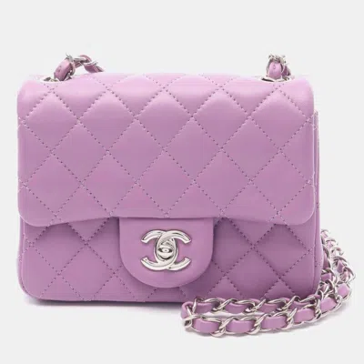 Pre-owned Chanel Mini Matelasse Chain Shoulder Bag Lamb Sheep Leather Purple