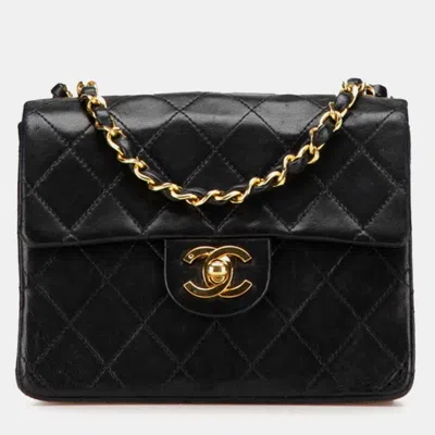 Pre-owned Chanel Mini Matelasse Coco Mark Chain Shoulder Bag In Black Lambskin