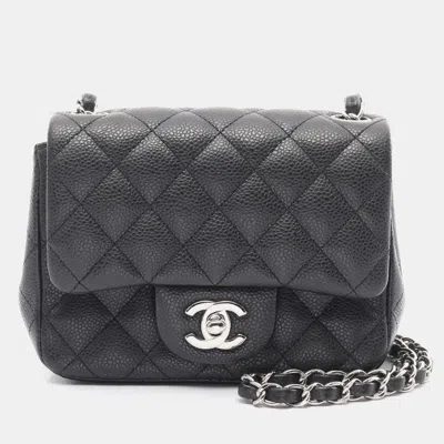 Pre-owned Chanel Mini Matelasse Crossbody Chain Shoulder Bag Calfskin Gray Shw In Black