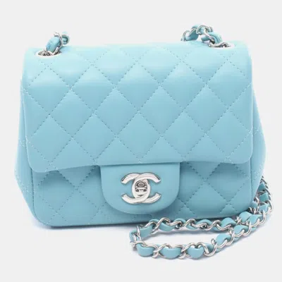 Pre-owned Chanel Mini Matelasse Crossbody Chain Shoulder Bag Lambskin Blue