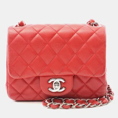 Pre-owned Chanel Mini Matelasse Crossbody Chain Shoulder Bag Lambskin Red Shw