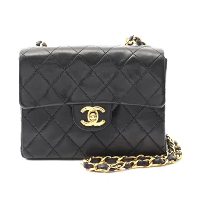 Pre-owned Chanel Mini Matelasse Lambskin Shoulder Bag In Black