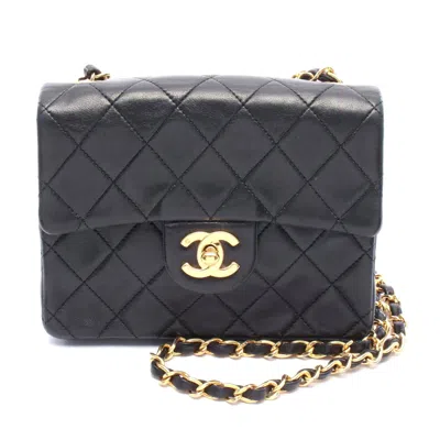 Pre-owned Chanel Mini Matelasse Lambskin Shoulder Bag In Black