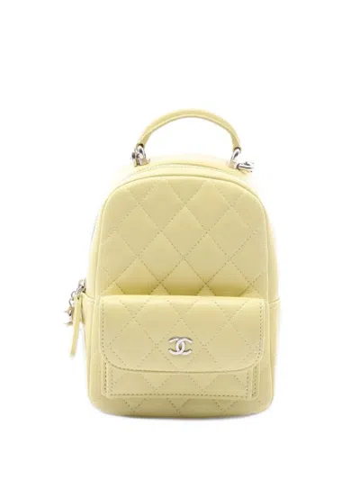 Pre-owned Chanel Mini Matelassé Leather Backpack In Yellow