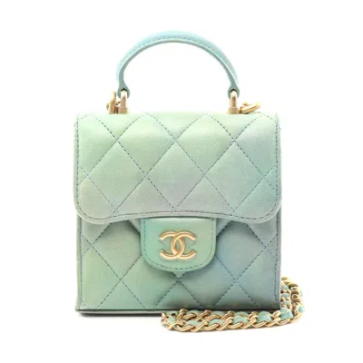 Pre-owned Chanel Mini Matelasse Leather Chain Shoulder Bag In Green