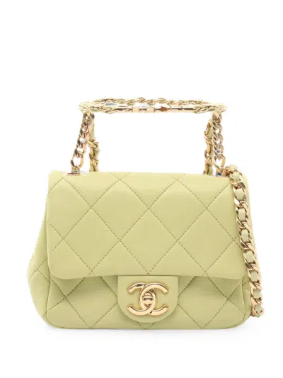 Pre-owned Chanel Mini Matelassé Leather Cross Body Bag In Green