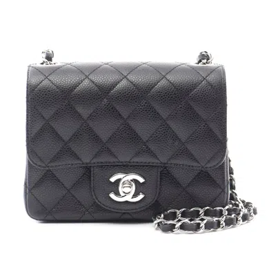 Pre-owned Chanel Mini Matelasse Leather Shoulder Bag In Black