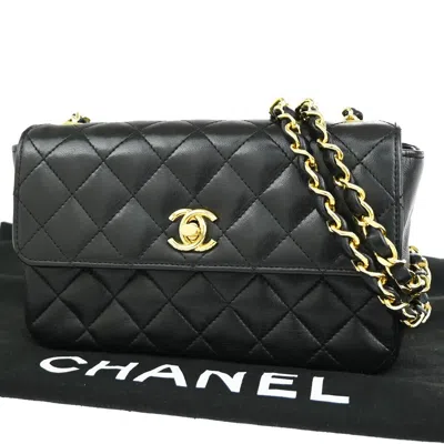Pre-owned Chanel Mini Matelassé Leather Shoulder Bag () In Black
