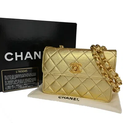 Pre-owned Chanel Mini Matelassé Leather Shoulder Bag () In Gold