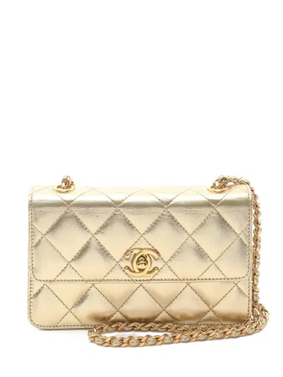 Pre-owned Chanel Mini Matelasse Shoulder Bag In Gold
