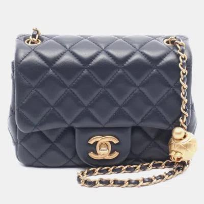 Pre-owned Chanel Mini Materasse Chain Shoulder Bag Lambskin Navy Ghw In Blue