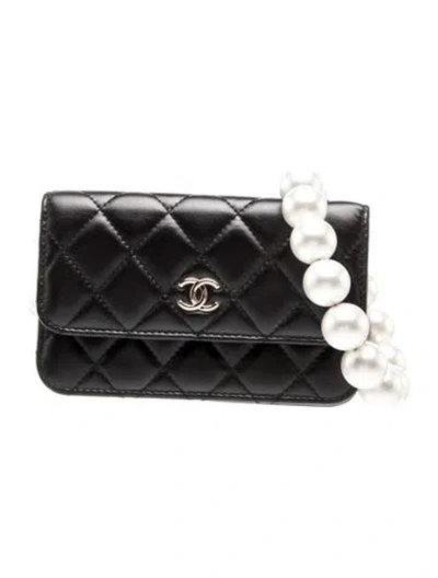 Pre-owned Chanel Mini Maxi Pearl Wallet W/ Strap In Black