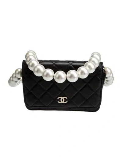 Pre-owned Chanel Mini Maxi Pearls Wallet On Chain In Black