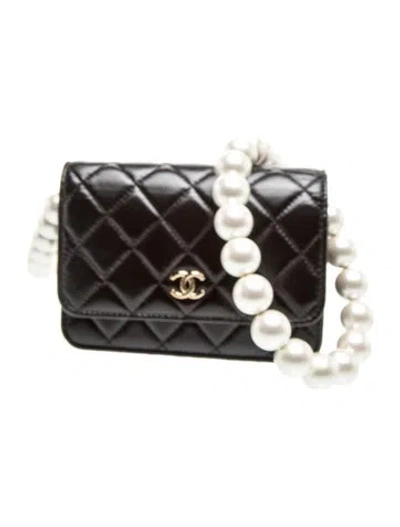 Pre-owned Chanel Mini Maxi Pearls Wallet On Chain In Black