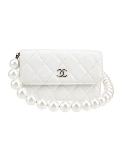 Pre-owned Chanel Mini Maxi Pearls Wallet On Chain In White