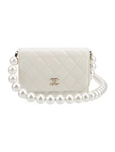 Pre-owned Chanel Mini Maxi Pearls Wallet On Chain In White