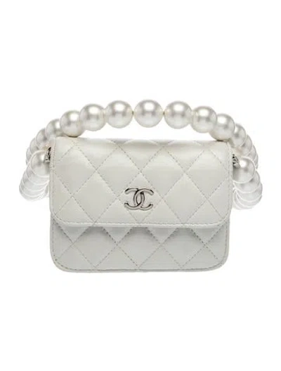 Pre-owned Chanel Mini Maxi Pearls Wallet On Chain In White