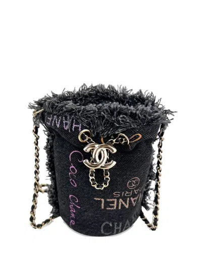 Pre-owned Chanel Mini Mood Denim Bucket Bag In Black