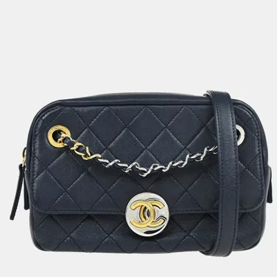 Pre-owned Chanel Mini Navy Lambskin Camera Bag In Blue