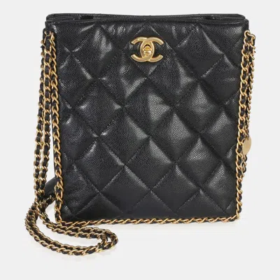 Pre-owned Chanel Mini Never Ending Chain Black Quilted Caviar Leather Tote Bag