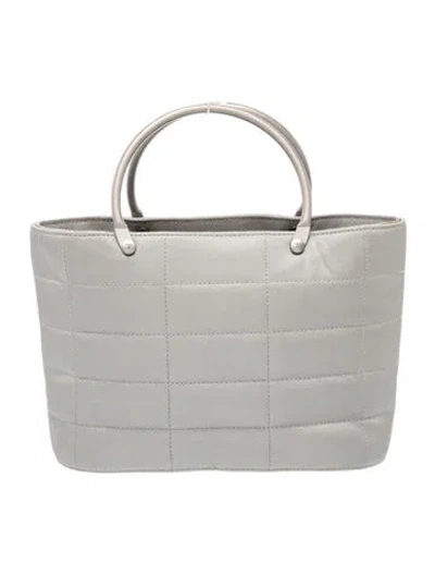 Pre-owned Chanel Mini Nylon Chocolate Bar Tote In Silver