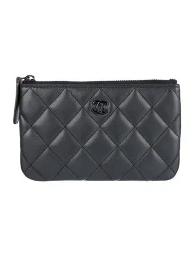 Pre-owned Chanel Mini O-case Interlocking Cc Logo Wallet In Gray