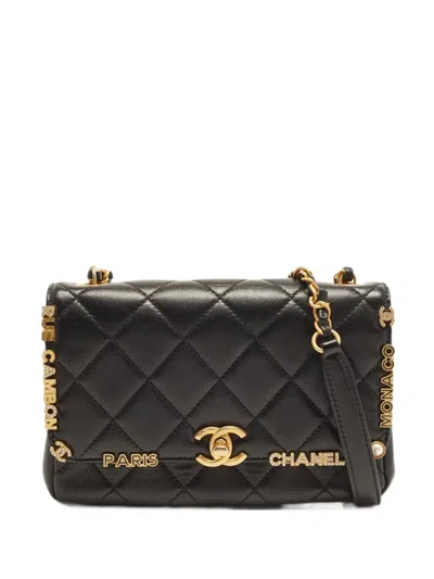 Pre-owned Chanel Mini Paris Monaco Quilted Flap Shoulder Bag In Black
