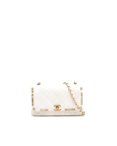 Pre-owned Chanel Mini Paris-monaco Single Flap Bag In White