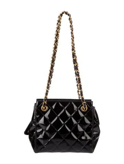 Pre-owned Chanel Mini Patent Quilted Tote In Black