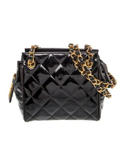 Pre-owned Chanel Mini Patent Quilted Tote In Black