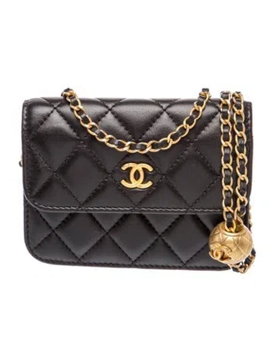 Pre-owned Chanel Mini Pearl Crush Clutch W/ Chain In Black