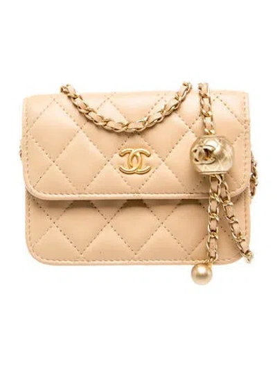 Pre-owned Chanel Mini Pearl Crush Clutch W/ Chain In Neutral