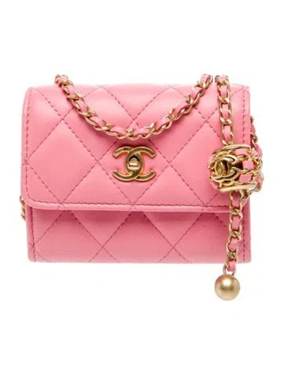 Pre-owned Chanel Mini Pearl Crush Clutch W/ Chain In Pink