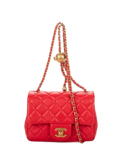 Chanel Mini Pearl Crush Flap Shoulder Bag In Red