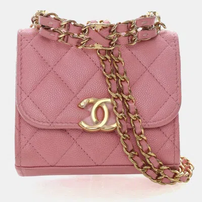 Pre-owned Chanel Mini Pink Caviar Top Handle Clutch With Chain