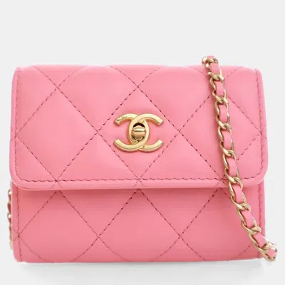 Pre-owned Chanel Mini Pink Lambskin Pearl Crush Clutch On Chain
