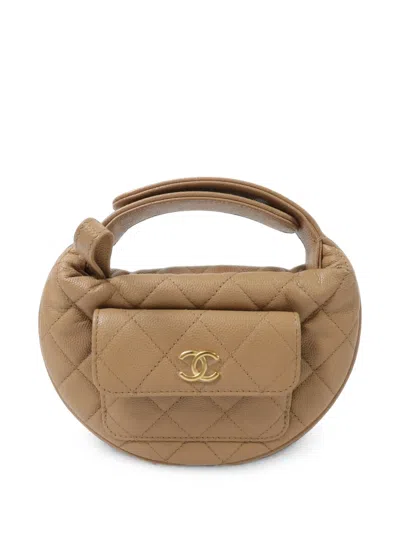 Pre-owned Chanel Mini Polly Pocket Quilted Tote Bag In Neutrals